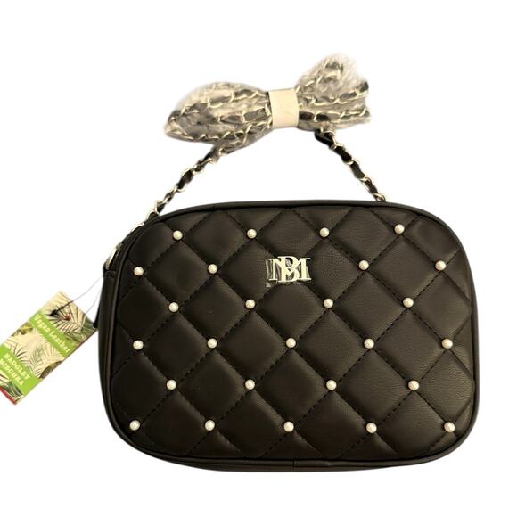 Badgley Michka Black Quilted Vegan Leather Pearl Embellished Chain Crossbody - Picture 7 of 9